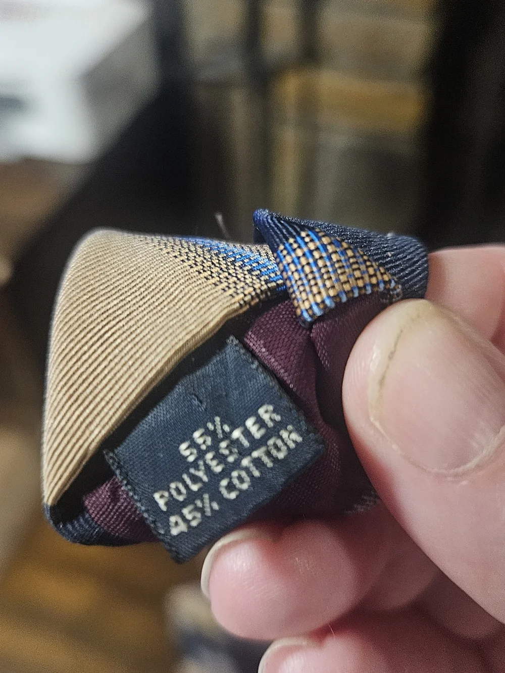 Navy and Beige Striped Men's Tie - Timeless Diagonal Pattern
